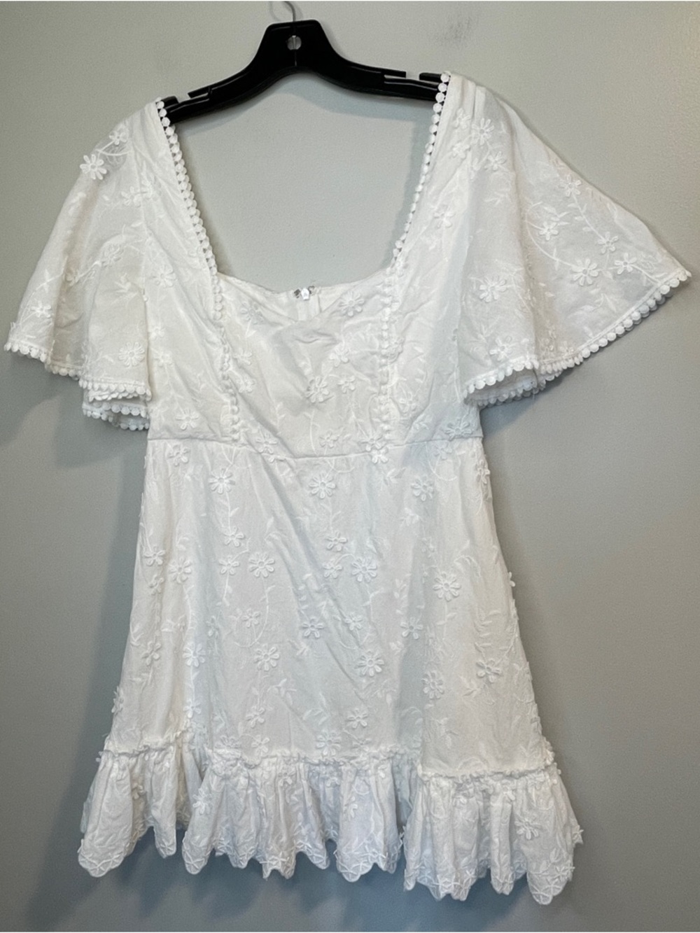 Showpo White Floral Eyelet Square Neck Flutter Sleeve Mini Dress
